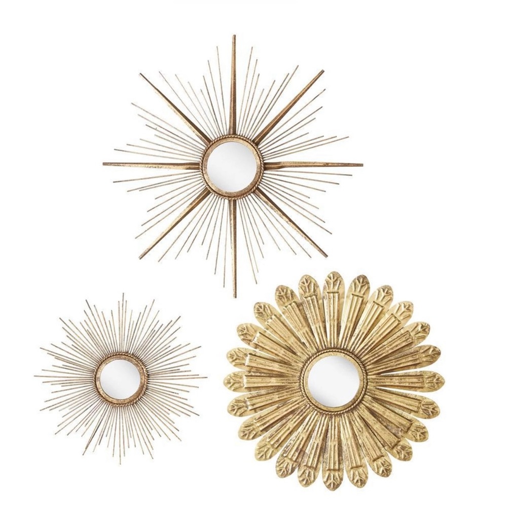 Pier 1 Gold Sunburst Wall Mirror Set - New!